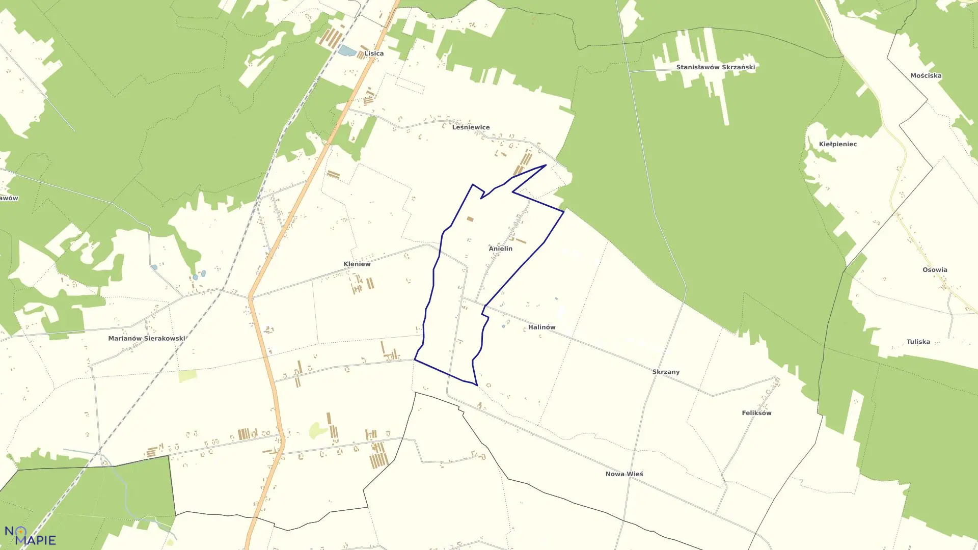 Mapa obrębu ANIELIN w gminie Gostynin