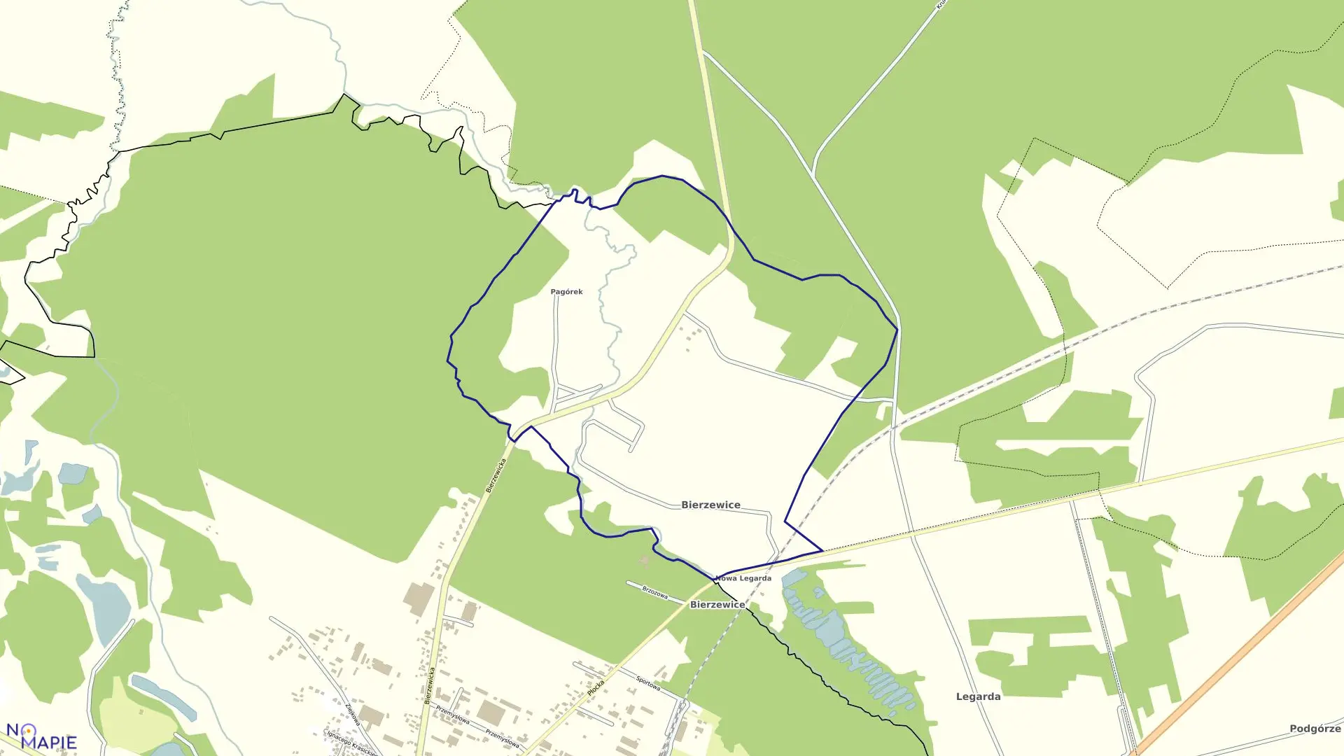 Mapa obrębu BIERZEWICE w gminie Gostynin