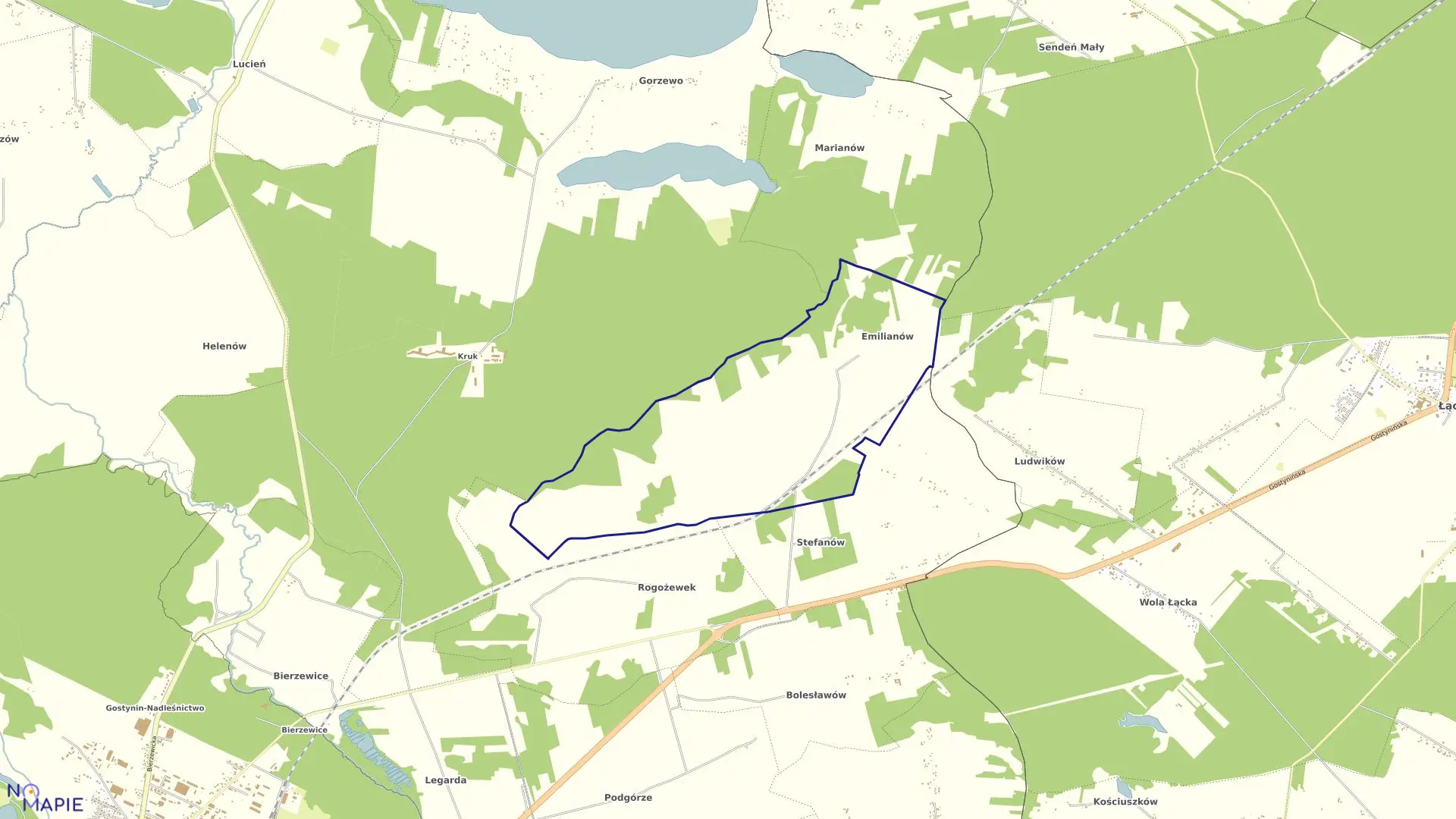 Mapa obrębu EMILIANÓW w gminie Gostynin