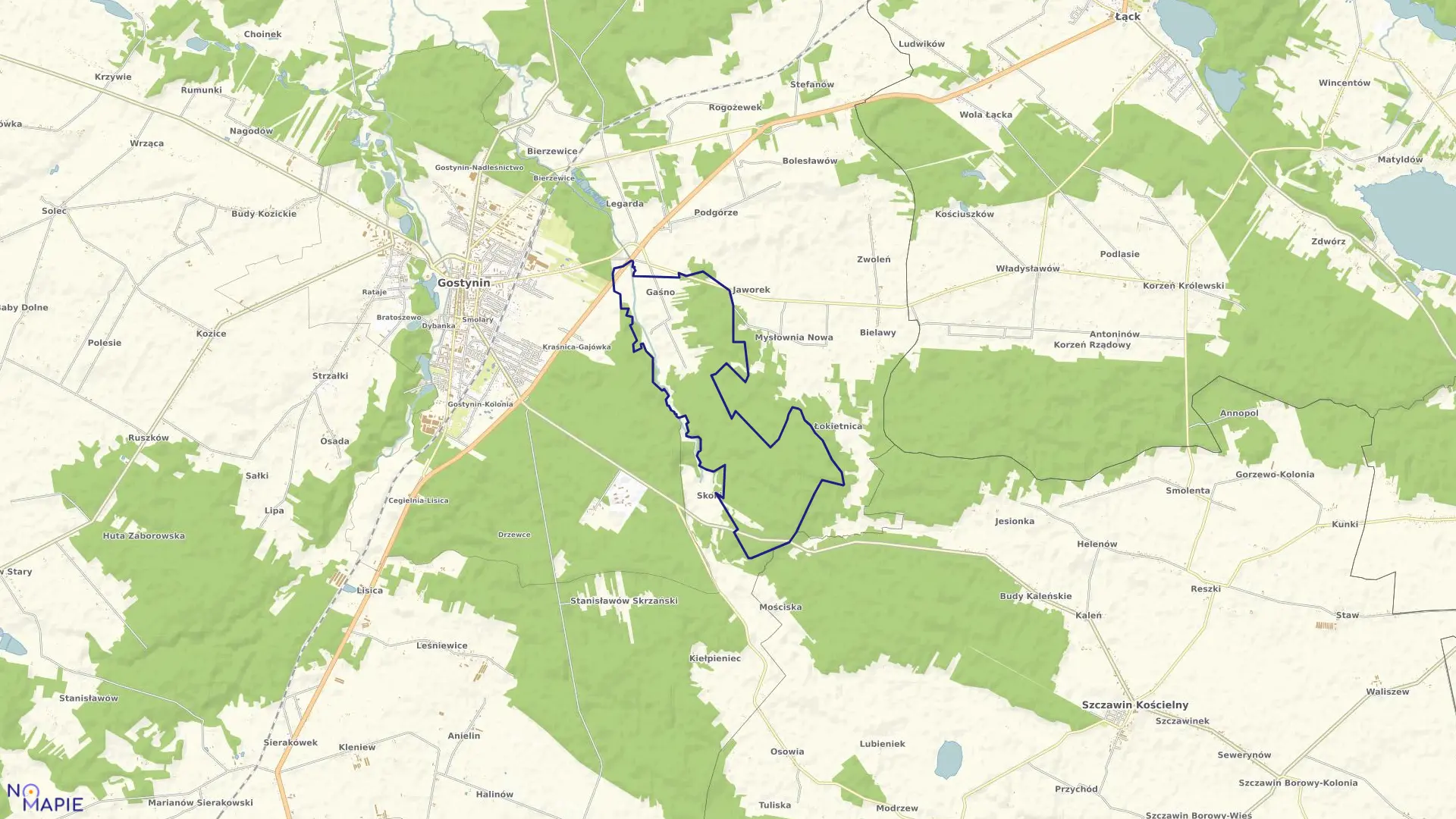 Mapa obrębu GAŚNO w gminie Gostynin
